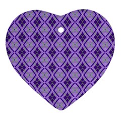 Argyle Large Purple Pattern Heart Ornament (two Sides) by BrightVibesDesign