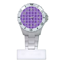 Argyle Large Purple Pattern Plastic Nurses Watch by BrightVibesDesign