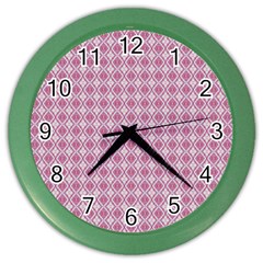 Argyle Light Red Pattern Color Wall Clock by BrightVibesDesign