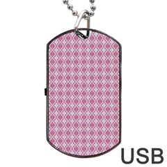 Argyle Light Red Pattern Dog Tag Usb Flash (two Sides) by BrightVibesDesign