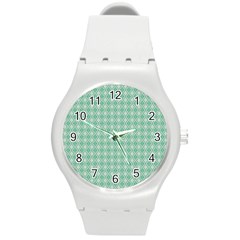 Argyle Light Green Pattern Round Plastic Sport Watch (m) by BrightVibesDesign