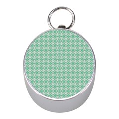 Argyle Light Green Pattern Mini Silver Compasses by BrightVibesDesign