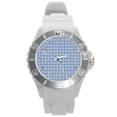 Argyle Light Blue Pattern Round Plastic Sport Watch (l) by BrightVibesDesign