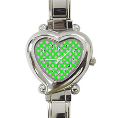 Modern Pink Flowers  On Green Heart Italian Charm Watch by BrightVibesDesign