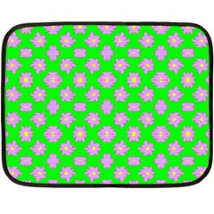Modern Pink Flowers  On Green Fleece Blanket (mini) by BrightVibesDesign