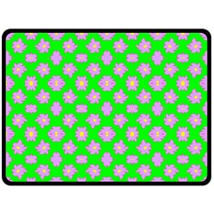 Modern Pink Flowers  On Green Double Sided Fleece Blanket (large)  by BrightVibesDesign