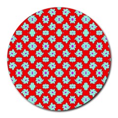 Modern Turquoise Flowers  On Red Round Mousepads by BrightVibesDesign