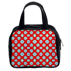 Modern Turquoise Flowers  On Red Classic Handbag (two Sides) by BrightVibesDesign