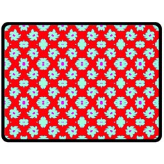 Modern Turquoise Flowers  On Red Fleece Blanket (large)  by BrightVibesDesign