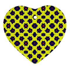 Modern Dark Blue Flowers On Yellow Ornament (Heart)