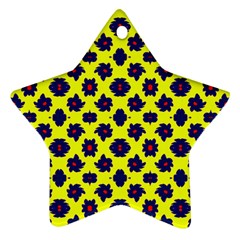 Modern Dark Blue Flowers On Yellow Ornament (Star)