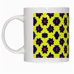 Modern Dark Blue Flowers On Yellow White Mugs