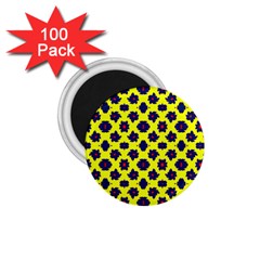 Modern Dark Blue Flowers On Yellow 1.75  Magnets (100 pack) 