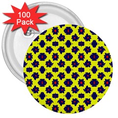 Modern Dark Blue Flowers On Yellow 3  Buttons (100 pack) 