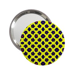 Modern Dark Blue Flowers On Yellow 2 25  Handbag Mirrors by BrightVibesDesign