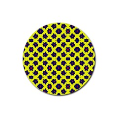 Modern Dark Blue Flowers On Yellow Rubber Coaster (Round) 