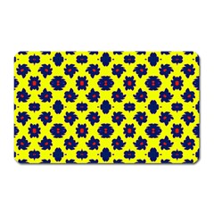 Modern Dark Blue Flowers On Yellow Magnet (Rectangular)