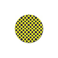 Modern Dark Blue Flowers On Yellow Golf Ball Marker (4 pack)
