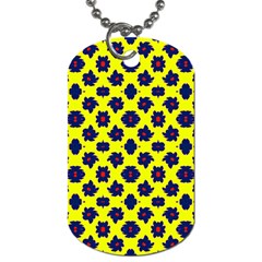Modern Dark Blue Flowers On Yellow Dog Tag (Two Sides)