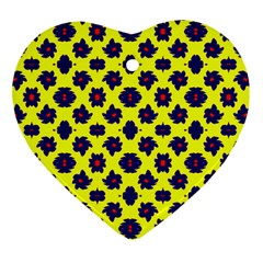 Modern Dark Blue Flowers On Yellow Heart Ornament (Two Sides)