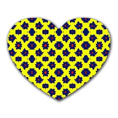 Modern Dark Blue Flowers On Yellow Heart Mousepads