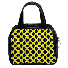 Modern Dark Blue Flowers On Yellow Classic Handbag (Two Sides)