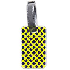 Modern Dark Blue Flowers On Yellow Luggage Tag (two sides)