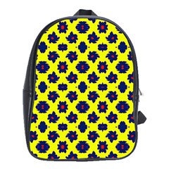 Modern Dark Blue Flowers On Yellow School Bag (XL)