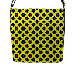 Modern Dark Blue Flowers On Yellow Flap Closure Messenger Bag (l) by BrightVibesDesign