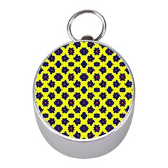 Modern Dark Blue Flowers On Yellow Mini Silver Compasses