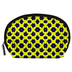 Modern Dark Blue Flowers On Yellow Accessory Pouch (large) by BrightVibesDesign