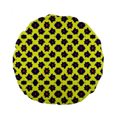 Modern Dark Blue Flowers On Yellow Standard 15  Premium Flano Round Cushions by BrightVibesDesign