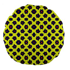 Modern Dark Blue Flowers On Yellow Large 18  Premium Flano Round Cushions