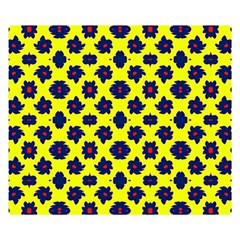 Modern Dark Blue Flowers On Yellow Double Sided Flano Blanket (Small) 