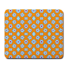 Modern Blue Flowers  On Orange Large Mousepads by BrightVibesDesign