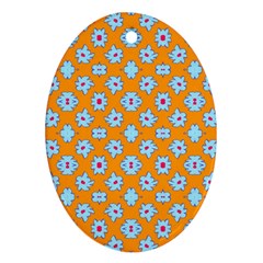 Modern Blue Flowers  On Orange Oval Ornament (two Sides) by BrightVibesDesign