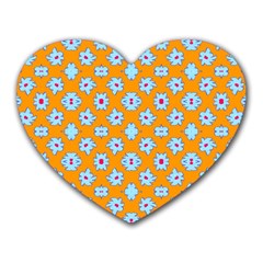 Modern Blue Flowers  On Orange Heart Mousepads by BrightVibesDesign