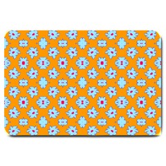 Modern Blue Flowers  On Orange Large Doormat  by BrightVibesDesign