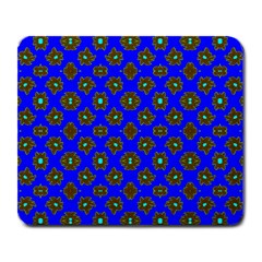 Modern Brown Flowers On Blue Large Mousepads by BrightVibesDesign