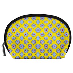 Modern Blue Flowers  On Yellow Accessory Pouch (large) by BrightVibesDesign