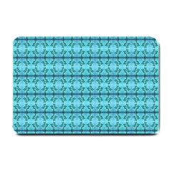 Cute Flowers Vines Pattern Pastel Turquoise Small Doormat  by BrightVibesDesign