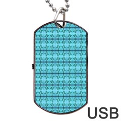 Cute Flowers Vines Pattern Pastel Turquoise Dog Tag Usb Flash (one Side) by BrightVibesDesign