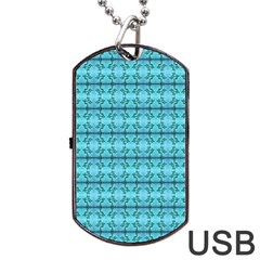 Cute Flowers Vines Pattern Pastel Turquoise Dog Tag Usb Flash (two Sides) by BrightVibesDesign