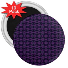 Argyle Dark Pink Black Pattern 3  Magnets (10 Pack)  by BrightVibesDesign