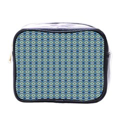 Ornate Oval  Pattern Blue Orange Mini Toiletries Bag (one Side) by BrightVibesDesign