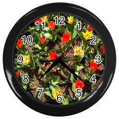 Tulips In April Wall Clock (black) by Riverwoman