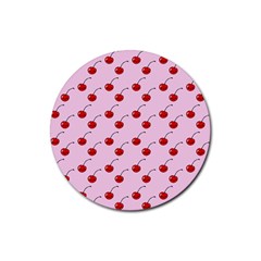 Kawaii Cherries Red Pattern Rubber Round Coaster (4 Pack) 