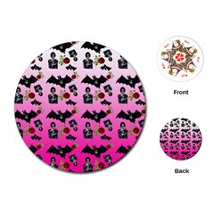 Pink Gradient Bat Pattern Playing Cards Single Design (round)