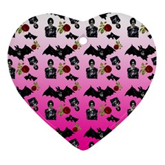 Pink Gradient Bat Pattern Heart Ornament (two Sides)