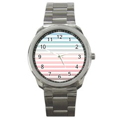 Horizontal Pinstripes In Soft Colors Sport Metal Watch